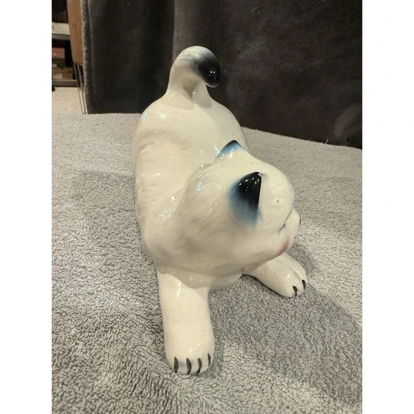Vintage Ceramic Cat Kitty Stretching Collectible Mexico White Persian - Picture 7 of 11